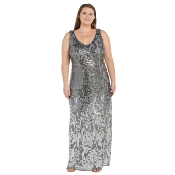 R & M Richards Gunmetal Ombré Sequin Party Dress Plus‎ size 18W New! - Picture 2 of 12